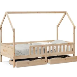 Lits & Accessoires-vidaXL Cadre de lit enfants avec tiroirs sans matelas 90x200 cm bois Naturel