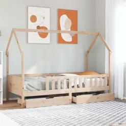 Lits & Accessoires-vidaXL Cadre de lit enfants avec tiroirs sans matelas 90x200 cm bois Naturel