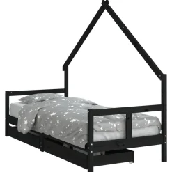 Mobilier Pour Bébés & Tout-Petits-vidaXL Cadre de lit enfant tiroirs 80x200 cm bois de pin massif Noir