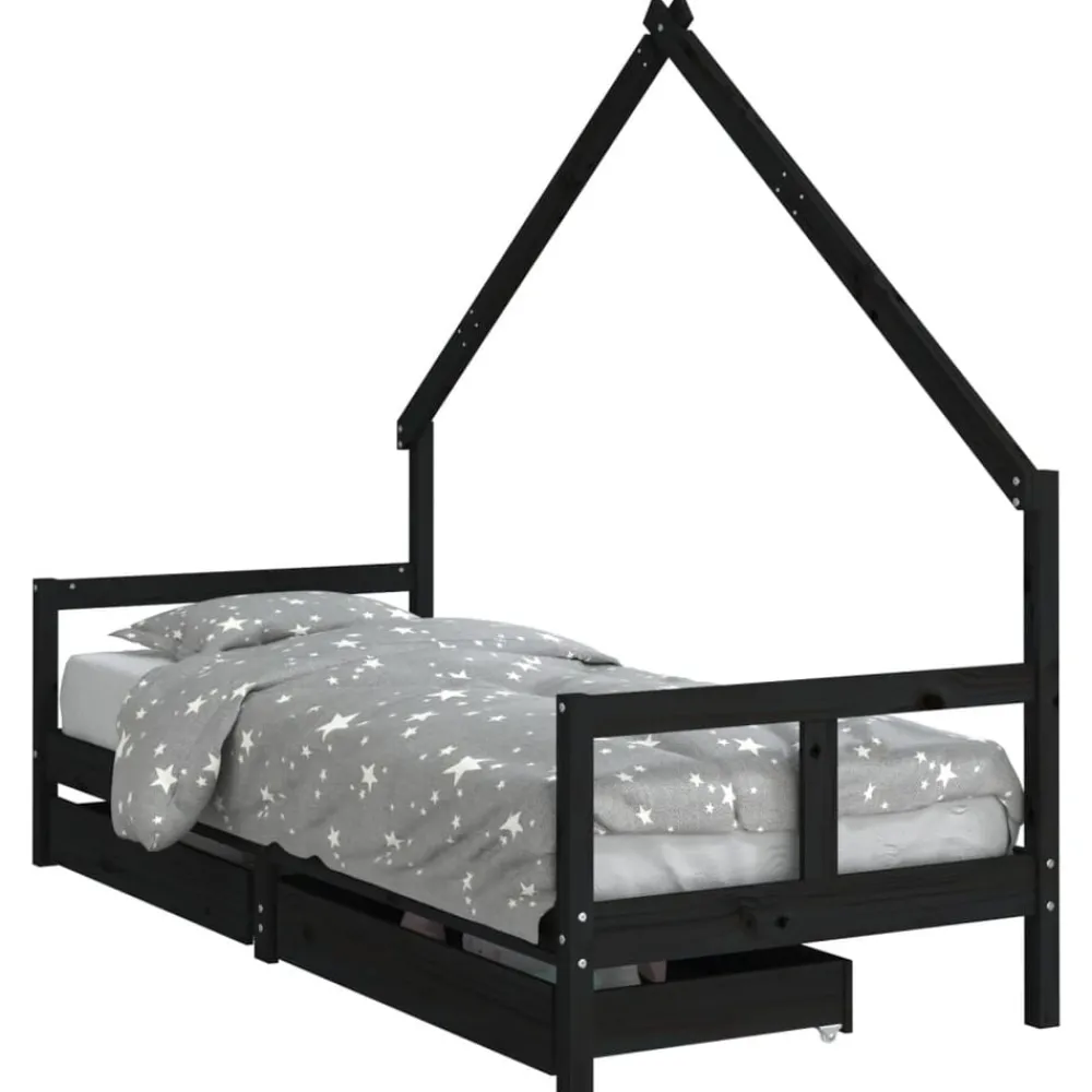 Mobilier Pour Bébés & Tout-Petits-vidaXL Cadre de lit enfant tiroirs 80x200 cm bois de pin massif Noir