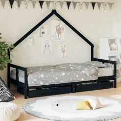 Mobilier Pour Bébés & Tout-Petits-vidaXL Cadre de lit enfant tiroirs 80x200 cm bois de pin massif Noir