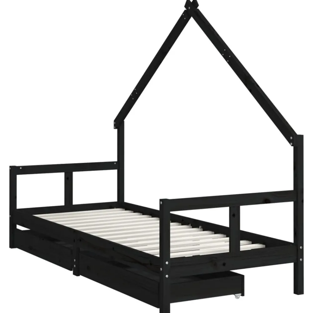 Mobilier Pour Bébés & Tout-Petits-vidaXL Cadre de lit enfant tiroirs 80x200 cm bois de pin massif Noir