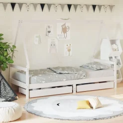 Mobilier Pour Bébés & Tout-Petits-vidaXL Cadre de lit enfant tiroirs 80x200 cm bois de pin massif Blanc