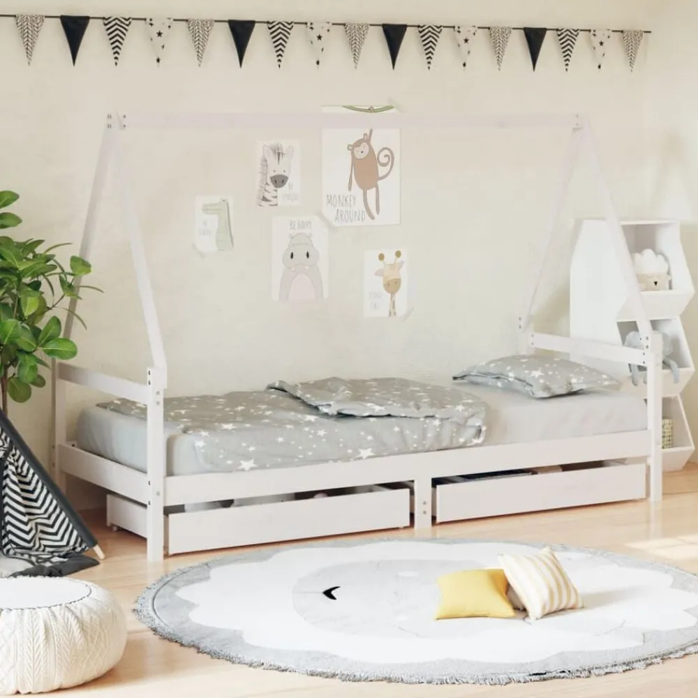 Mobilier Pour Bébés & Tout-Petits-vidaXL Cadre de lit enfant tiroirs 80x200 cm bois de pin massif Blanc