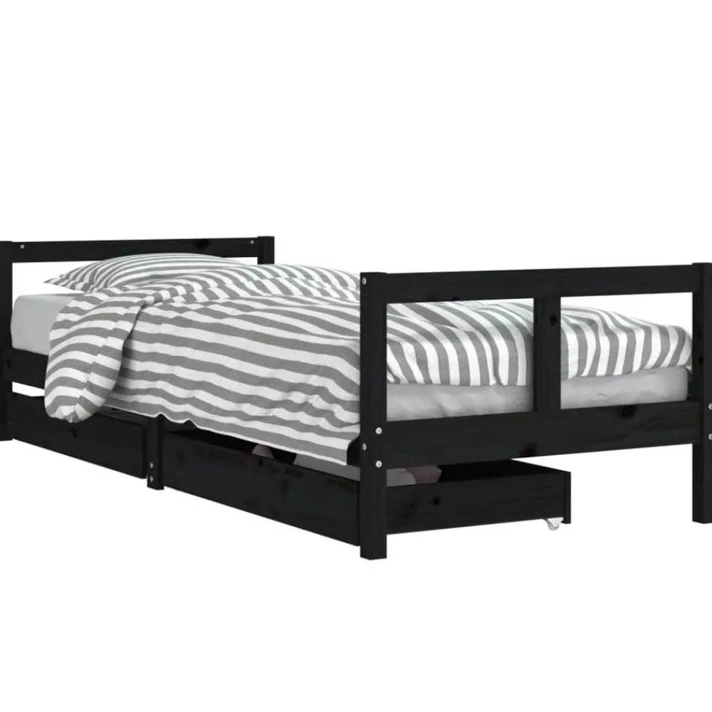 Mobilier Pour Bébés & Tout-Petits-vidaXL Cadre de lit enfant tiroirs 80x200 cm bois de pin massif Noir