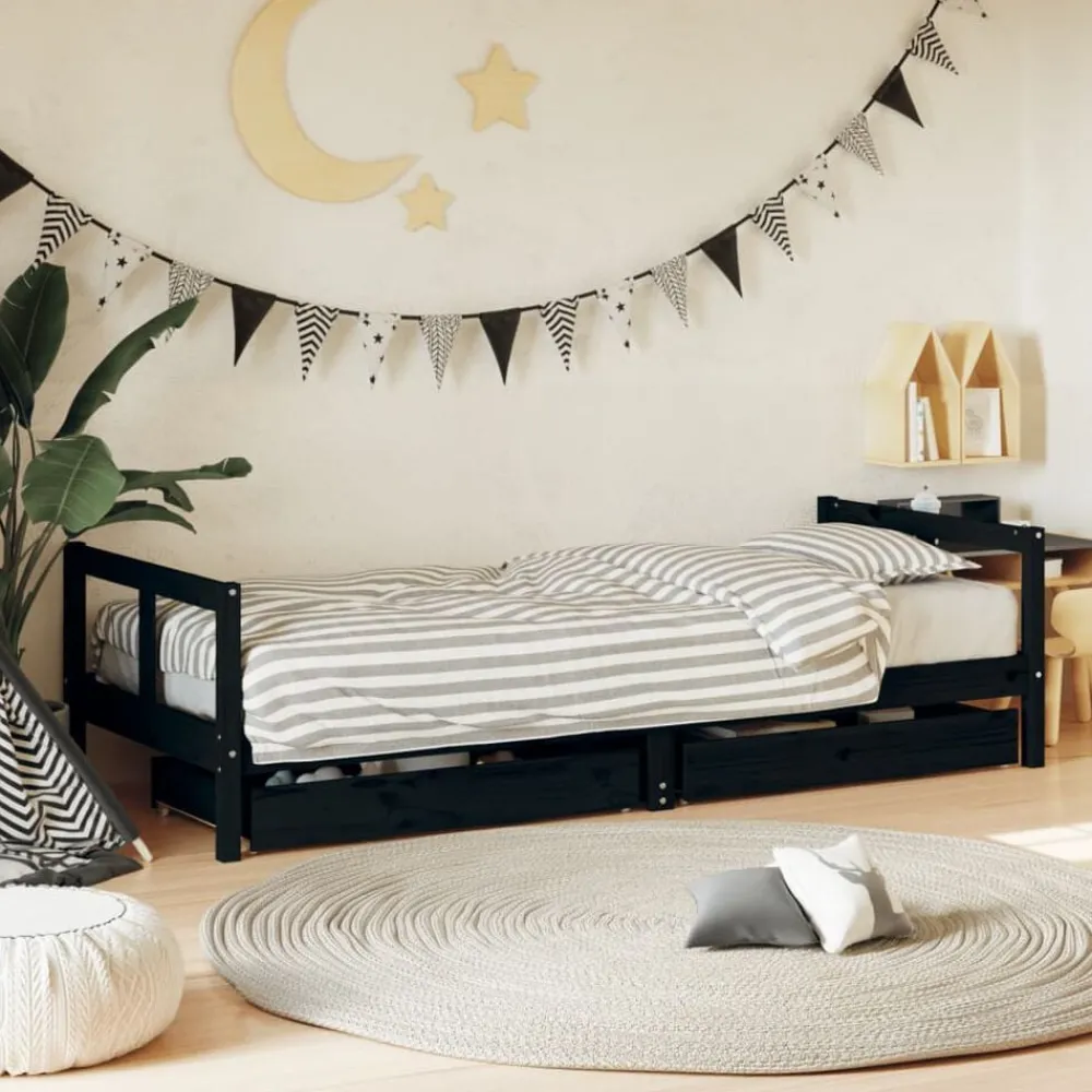 Mobilier Pour Bébés & Tout-Petits-vidaXL Cadre de lit enfant tiroirs 80x200 cm bois de pin massif Noir
