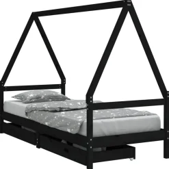 Mobilier Pour Bébés & Tout-Petits-vidaXL Cadre de lit enfant tiroirs 80x200 cm bois de pin massif Noir