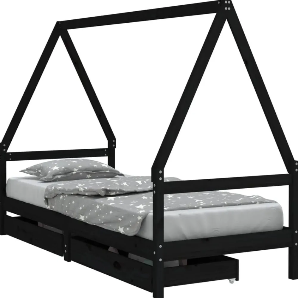 Mobilier Pour Bébés & Tout-Petits-vidaXL Cadre de lit enfant tiroirs 80x200 cm bois de pin massif Noir