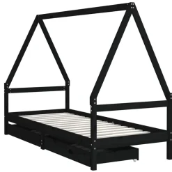 Mobilier Pour Bébés & Tout-Petits-vidaXL Cadre de lit enfant tiroirs 80x200 cm bois de pin massif Noir