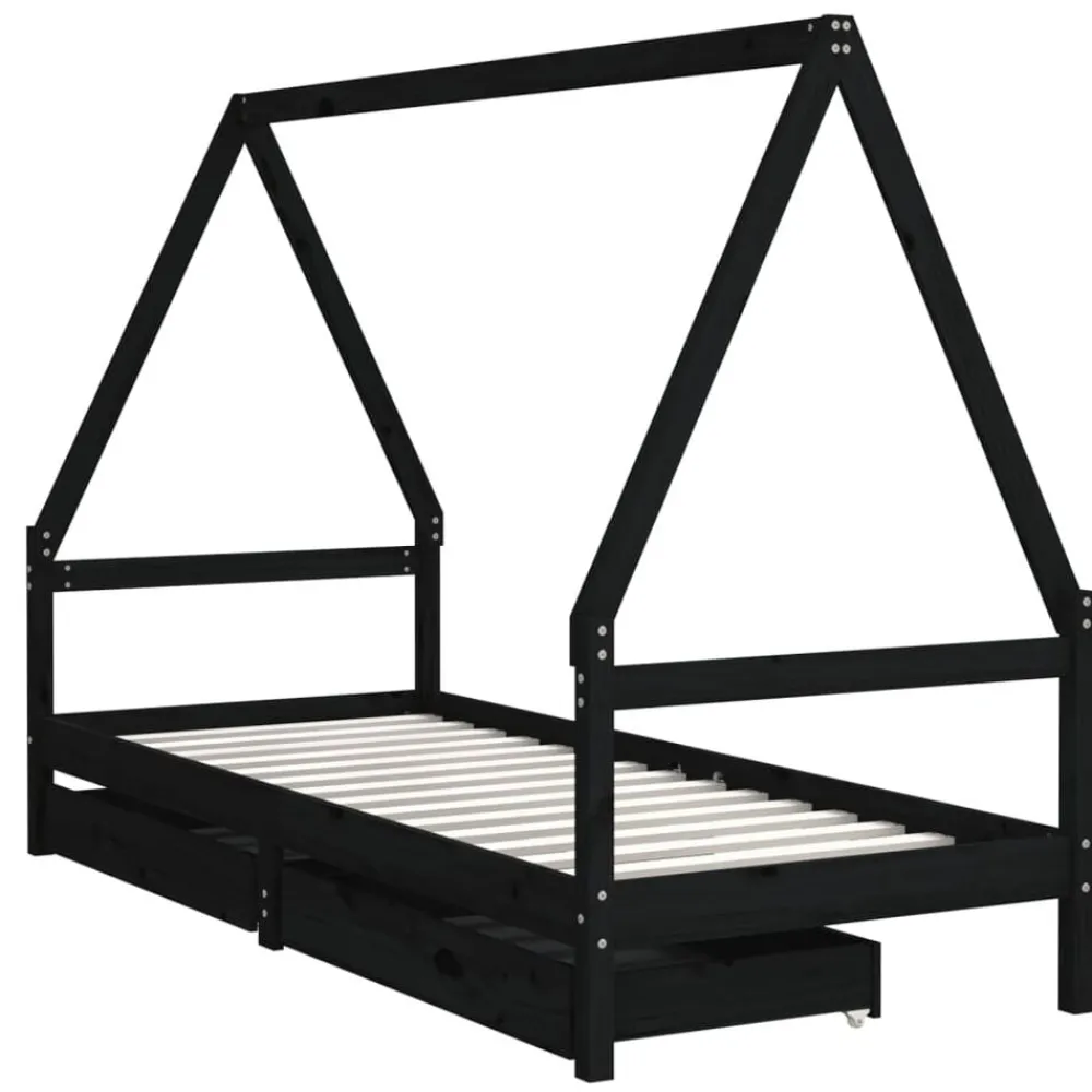 Mobilier Pour Bébés & Tout-Petits-vidaXL Cadre de lit enfant tiroirs 80x200 cm bois de pin massif Noir