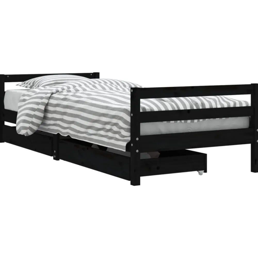 Mobilier Pour Bébés & Tout-Petits-vidaXL Cadre de lit enfant tiroirs 80x200 cm bois de pin massif Noir