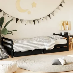Mobilier Pour Bébés & Tout-Petits-vidaXL Cadre de lit enfant tiroirs 80x200 cm bois de pin massif Noir