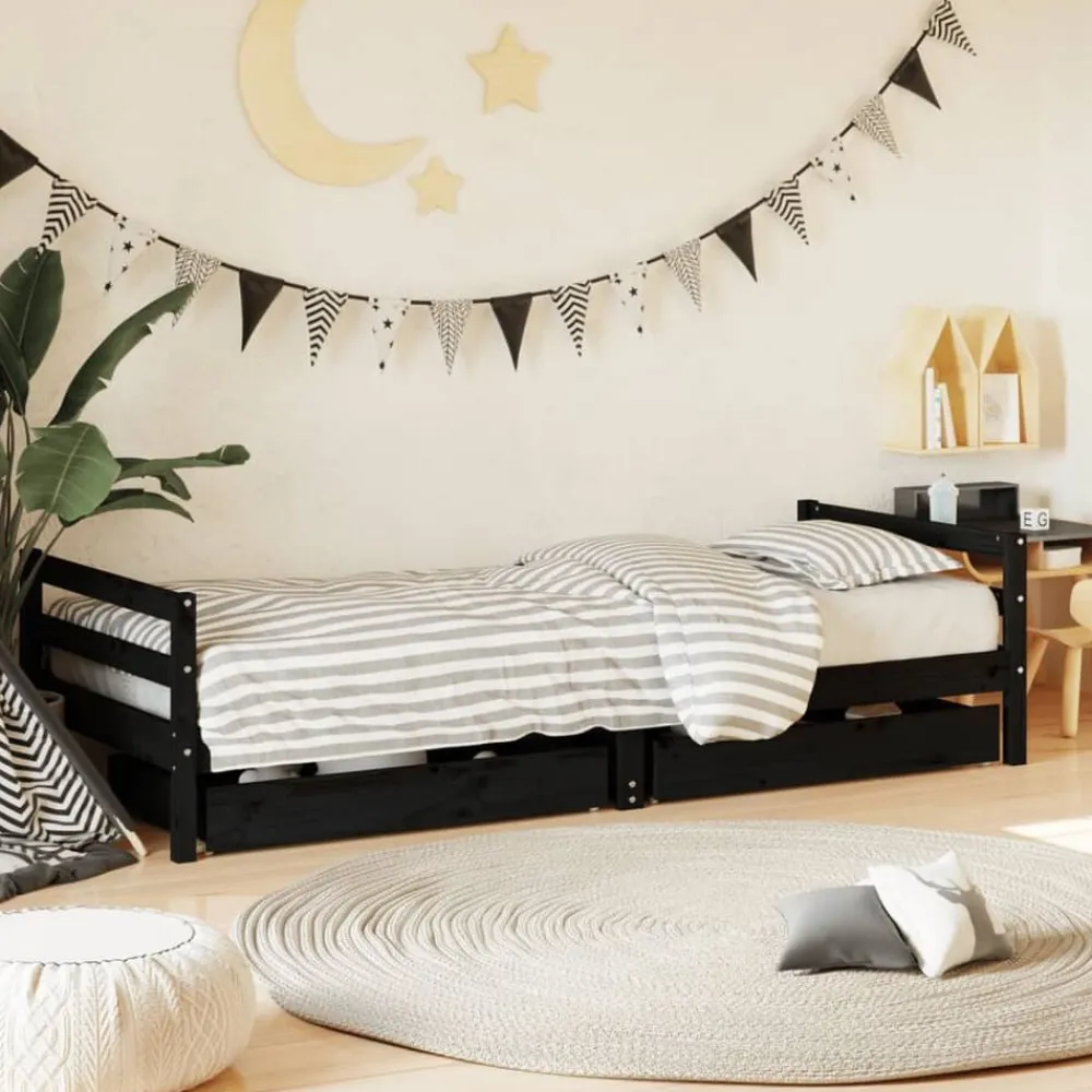 Mobilier Pour Bébés & Tout-Petits-vidaXL Cadre de lit enfant tiroirs 80x200 cm bois de pin massif Noir