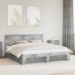 Ensembles De Meubles-vidaXL Cadre de lit 200 x 200 cm Bois d'ingénierie Gris béton