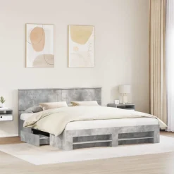 Ensembles De Meubles-vidaXL Cadre de lit 200 x 200 cm Bois d'ingénierie Gris béton