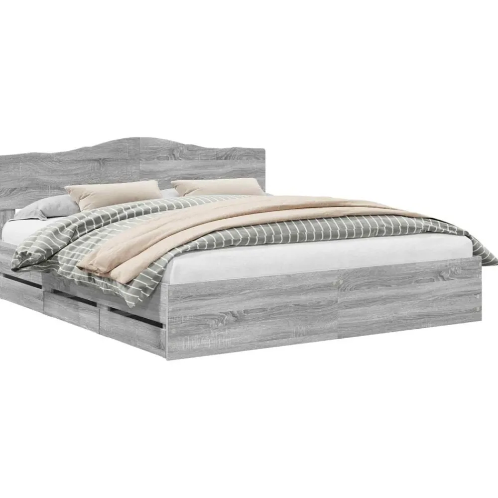 vidaXL Cadre de lit Gris Sonoma 200 x 200 cm Bois Ingénierie