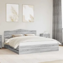vidaXL Cadre de lit Gris Sonoma 200 x 200 cm Bois Ingénierie