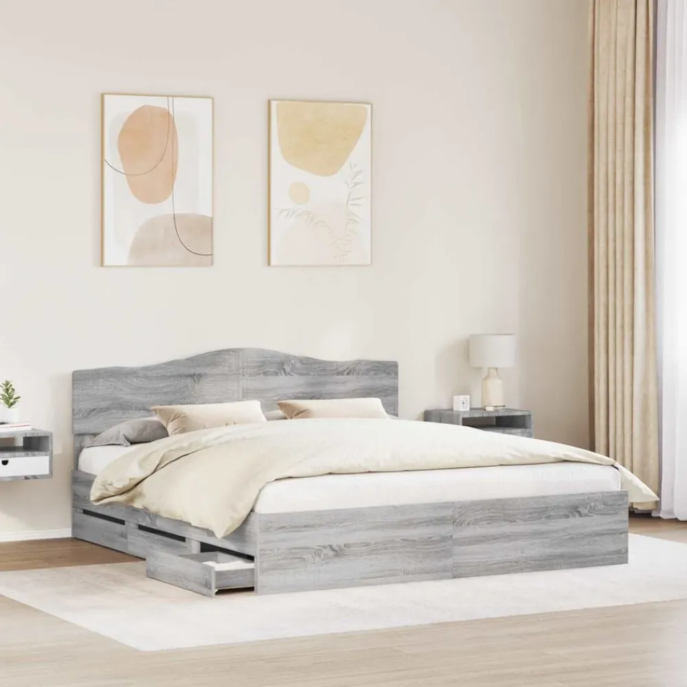 vidaXL Cadre de lit Gris Sonoma 200 x 200 cm Bois Ingénierie