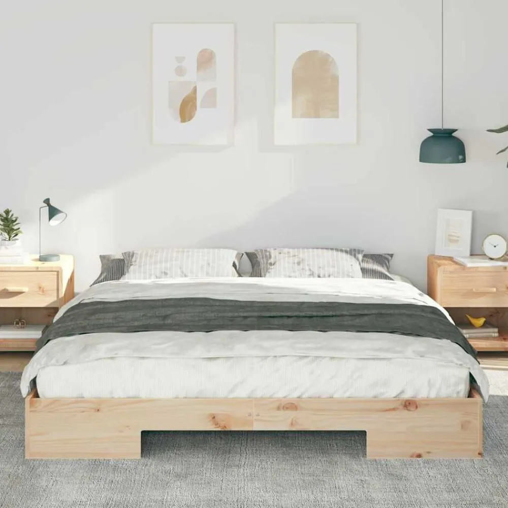 Lits & Accessoires-vidaXL Cadre de lit Marron 200 x 200 cm Naturel
