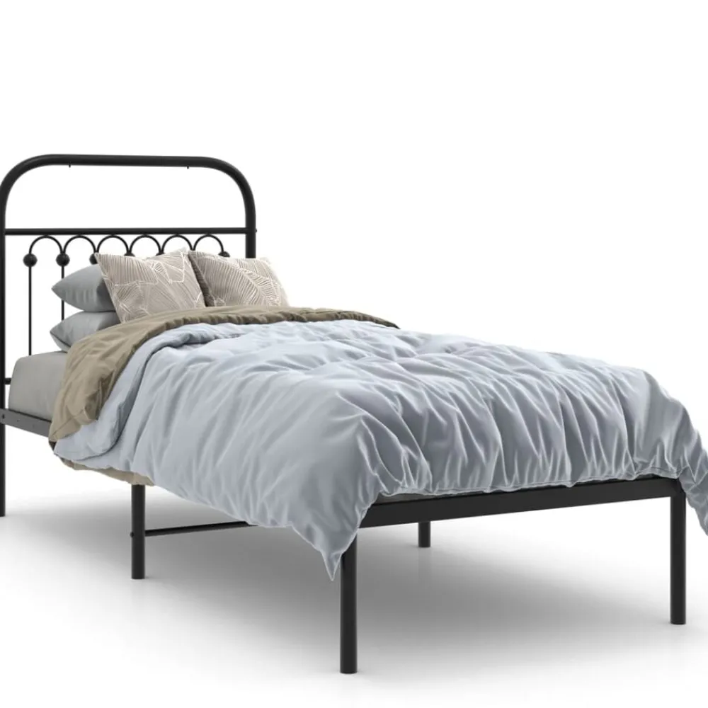 Lits & Accessoires-vidaXL Cadre de lit métal sans matelas avec tête de lit 75x190 cm Noir