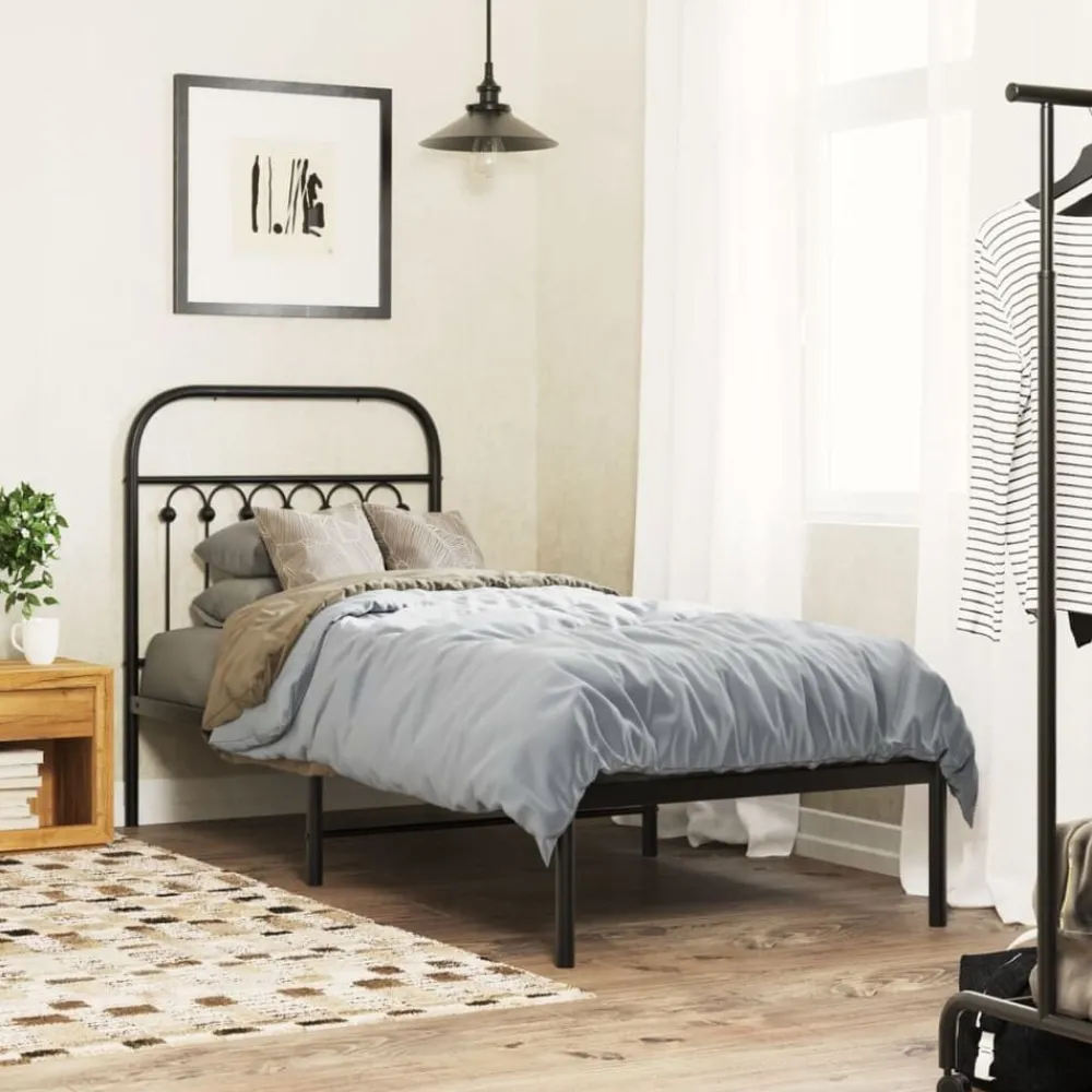 Lits & Accessoires-vidaXL Cadre de lit métal sans matelas avec tête de lit 75x190 cm Noir