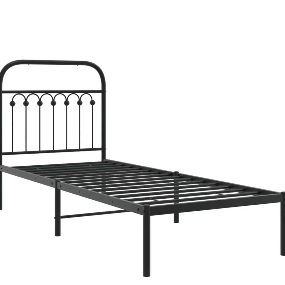 Lits & Accessoires-vidaXL Cadre de lit métal sans matelas avec tête de lit 75x190 cm Noir