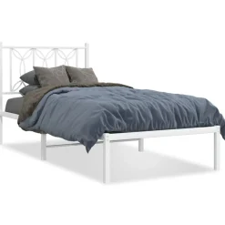 Lits & Accessoires-vidaXL Cadre de lit métal sans matelas avec tête de lit 75x190cm Blanc