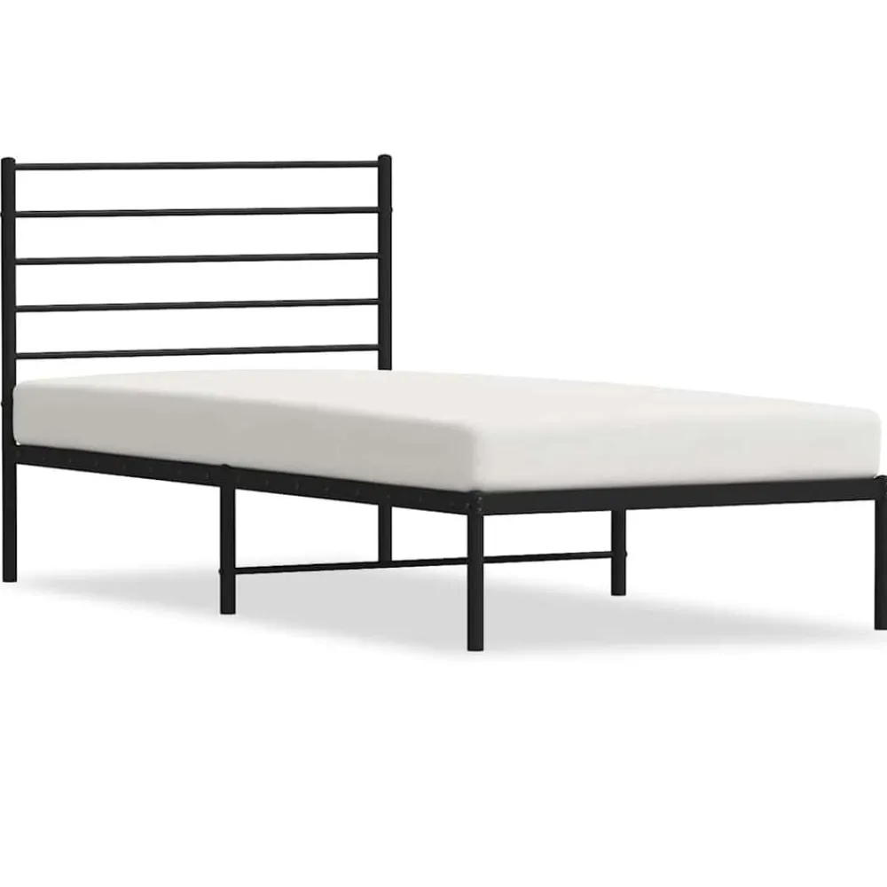 Lits & Accessoires-vidaXL Cadre de lit métal sans matelas avec tête de lit 75x190 cm Noir