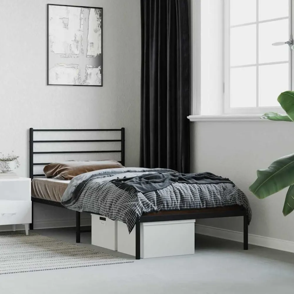 Lits & Accessoires-vidaXL Cadre de lit métal sans matelas avec tête de lit 75x190 cm Noir