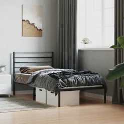 Lits & Accessoires-vidaXL Cadre de lit métal sans matelas avec tête de lit 75x190 cm Noir
