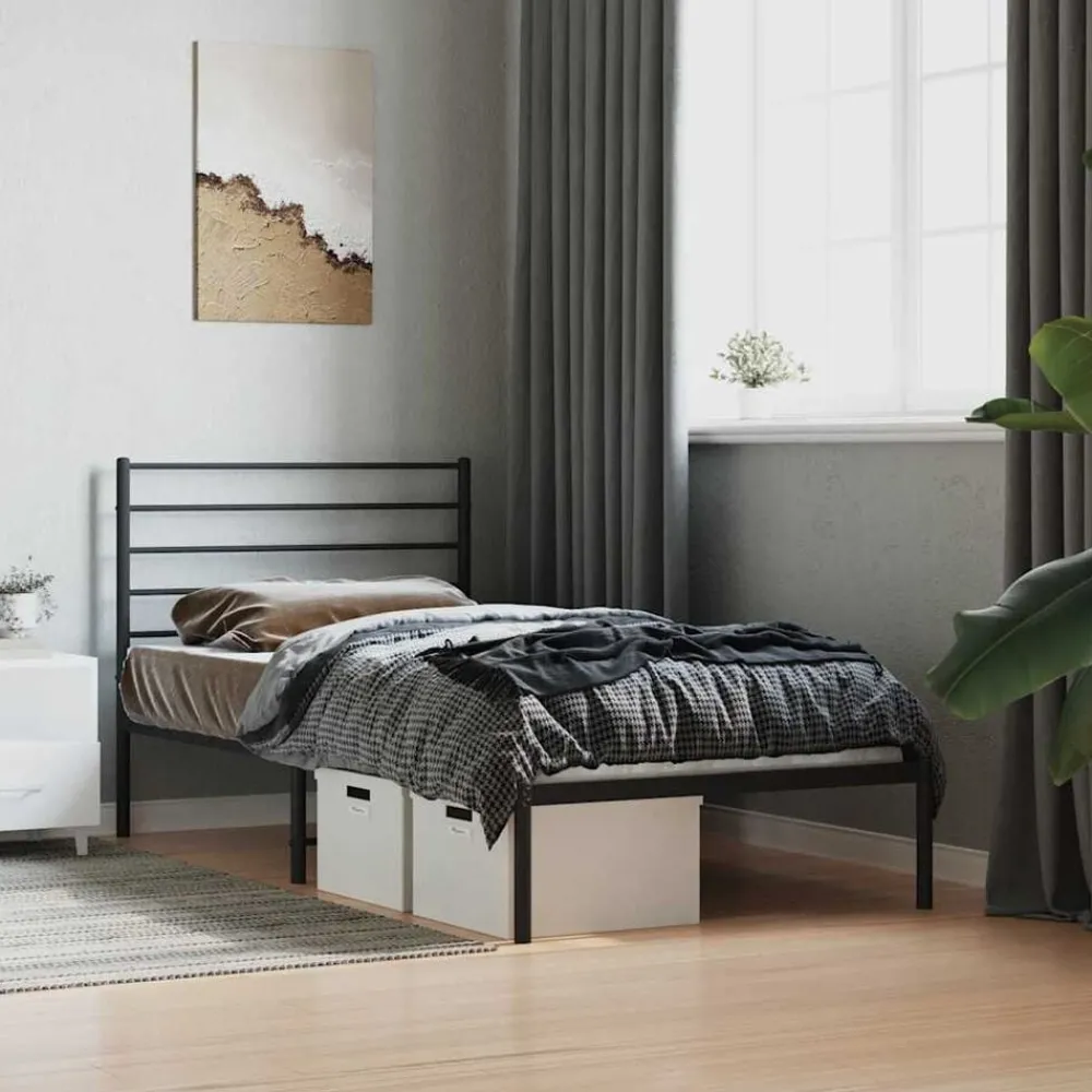 Lits & Accessoires-vidaXL Cadre de lit métal sans matelas avec tête de lit 75x190 cm Noir