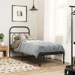 Lits & Accessoires-vidaXL Cadre de lit métal sans matelas avec tête de lit 75x190 cm Noir