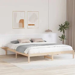vidaXL Cadre de lit Naturel 200 x 200 cm Pin massif