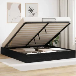 vidaXL Cadre de lit ottoman avec stockage Chêne Noir 203 x 180 x 25 cm