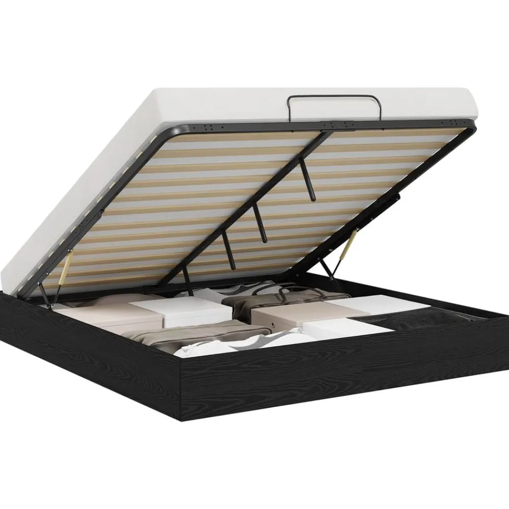 vidaXL Cadre de lit ottoman avec stockage Chêne Noir 203 x 180 x 25 cm