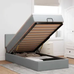 Lits & Accessoires-vidaXL Cadre de lit ottoman avec matelas 80x200 cm tissu Gris clair