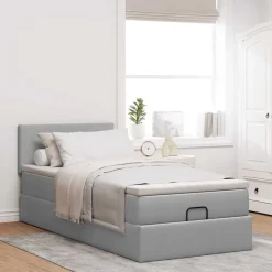 Lits & Accessoires-vidaXL Cadre de lit ottoman avec matelas 80x200 cm tissu Gris clair