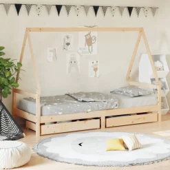 Mobilier Pour Bébés & Tout-Petits-vidaXL Cadre de lit pour enfants gris 80x200 cm bois de pin massif Naturel