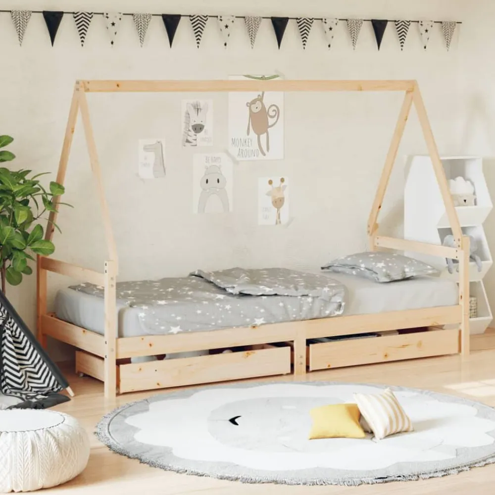 Mobilier Pour Bébés & Tout-Petits-vidaXL Cadre de lit pour enfants gris 80x200 cm bois de pin massif Naturel
