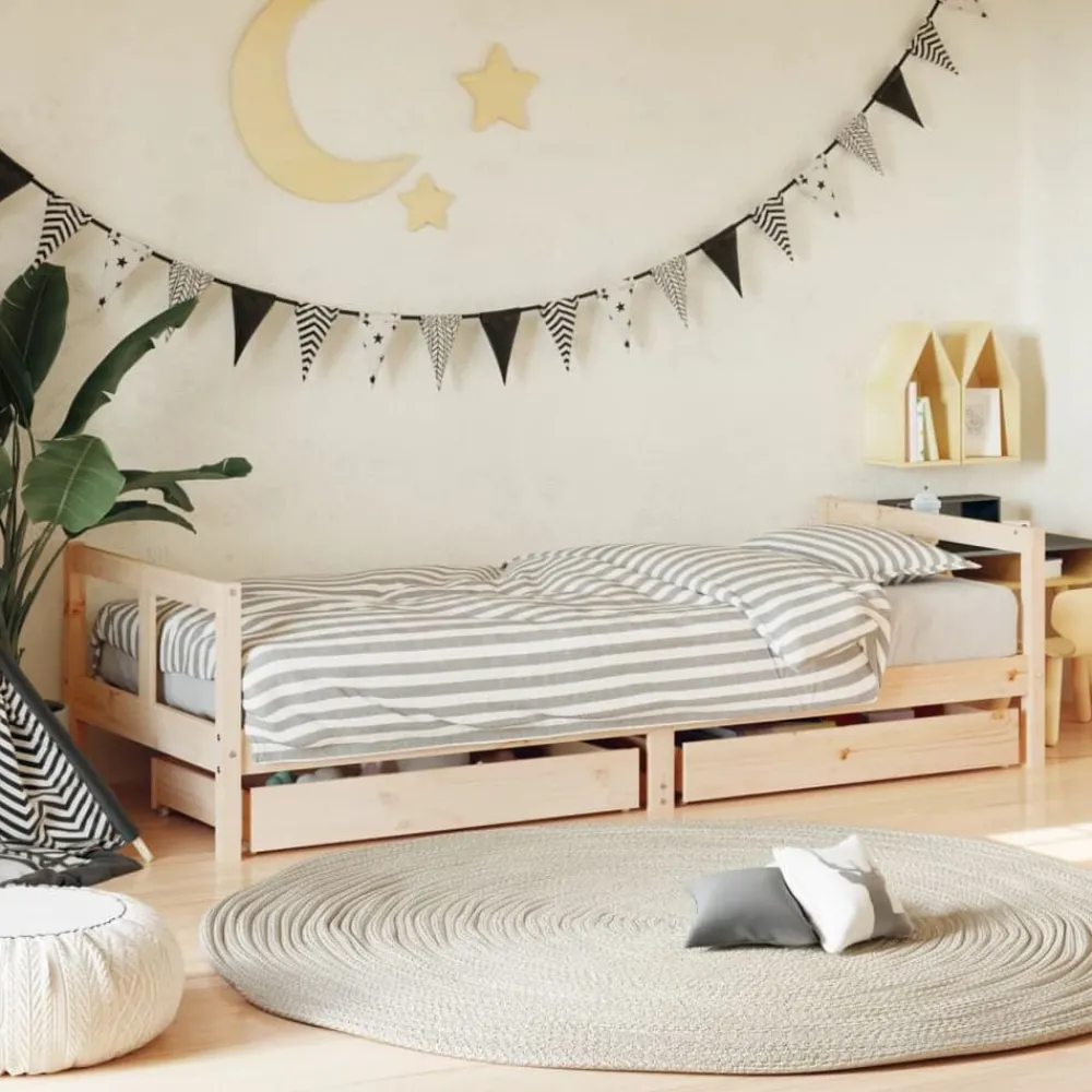 Mobilier Pour Bébés & Tout-Petits-vidaXL Cadre de lit pour enfants gris 80x200 cm bois de pin massif Naturel