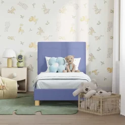 vidaXL Cadre de lit pour tout-petit avec tête de lit Bleu denim tissu