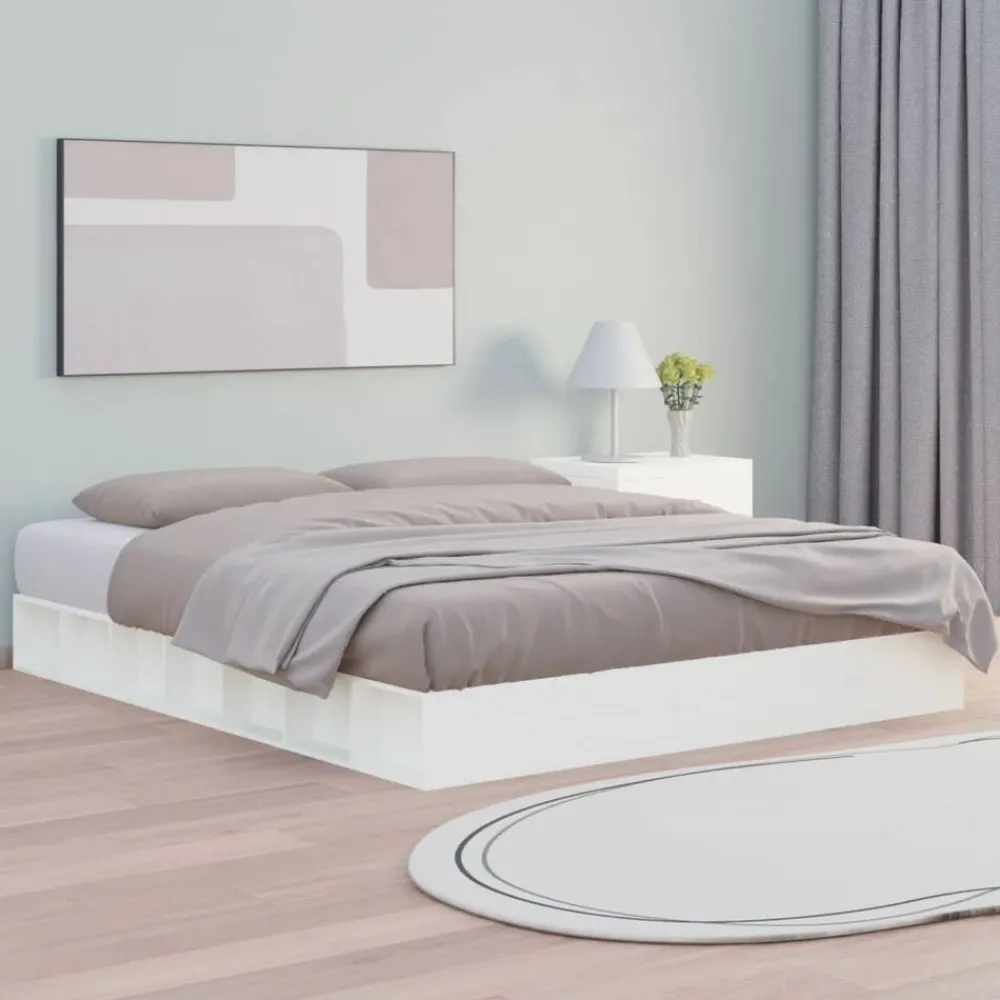 Lits & Accessoires-vidaXL Cadre de lit sans matelas 200x200 cm bois massif Blanc