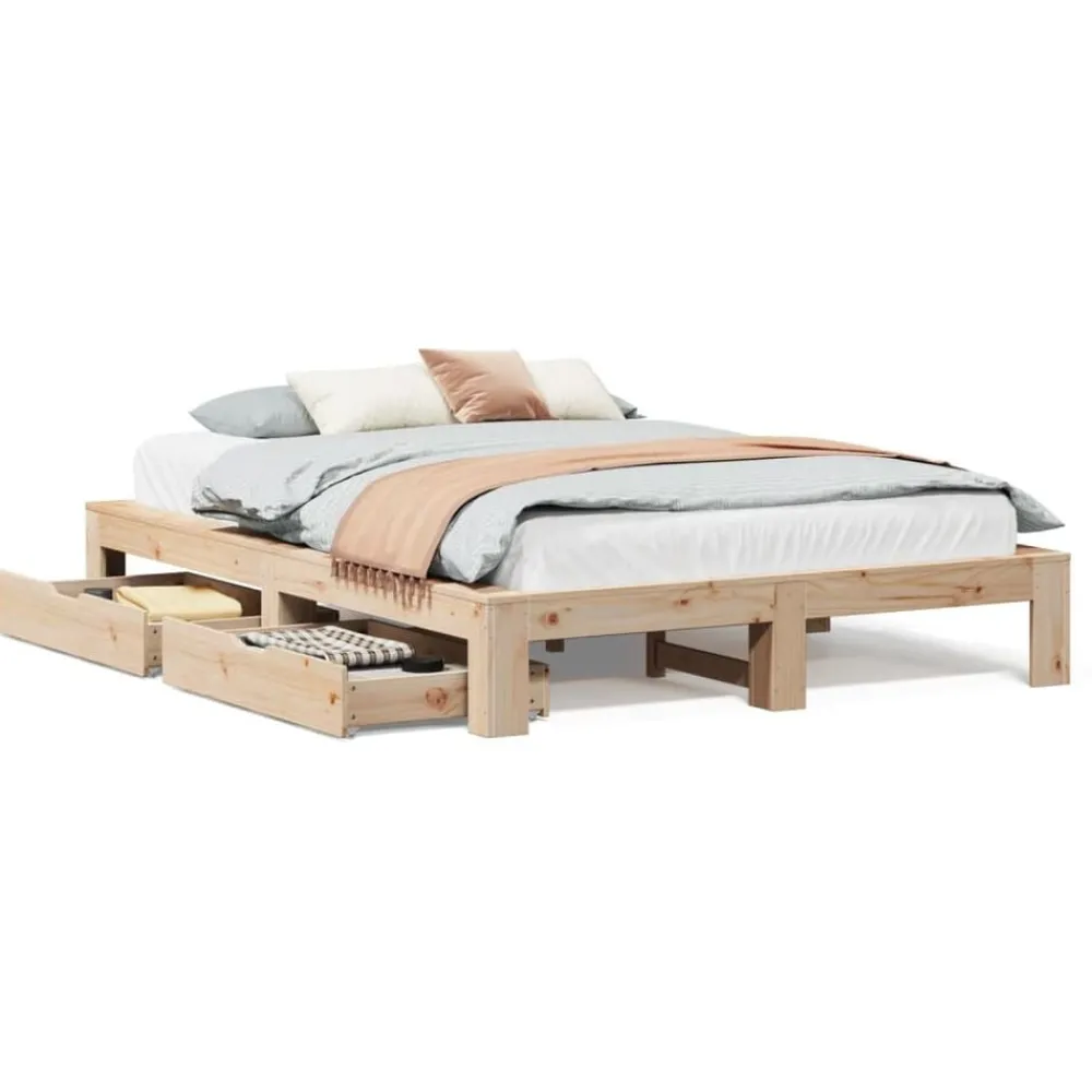 Lits & Accessoires-vidaXL Cadre de lit sans matelas 150x200 cm bois de pin massif Naturel