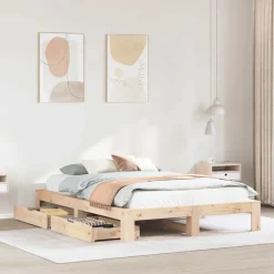Lits & Accessoires-vidaXL Cadre de lit sans matelas 150x200 cm bois de pin massif Naturel