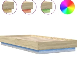 Lits & Accessoires-vidaXL Cadre de lit sans matelas avec lumières LED 100x200 cm Ch&ecirc;ne sonoma