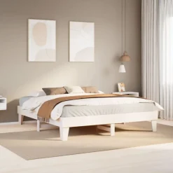 Lits & Accessoires-vidaXL Cadre de lit sans matelas 200x200 cm bois massif de pin Blanc