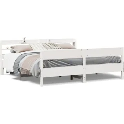 Lits & Accessoires-vidaXL Cadre de lit sans matelas 200x200 cm bois massif de pin Blanc