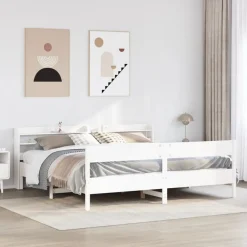 Lits & Accessoires-vidaXL Cadre de lit sans matelas 200x200 cm bois massif de pin Blanc