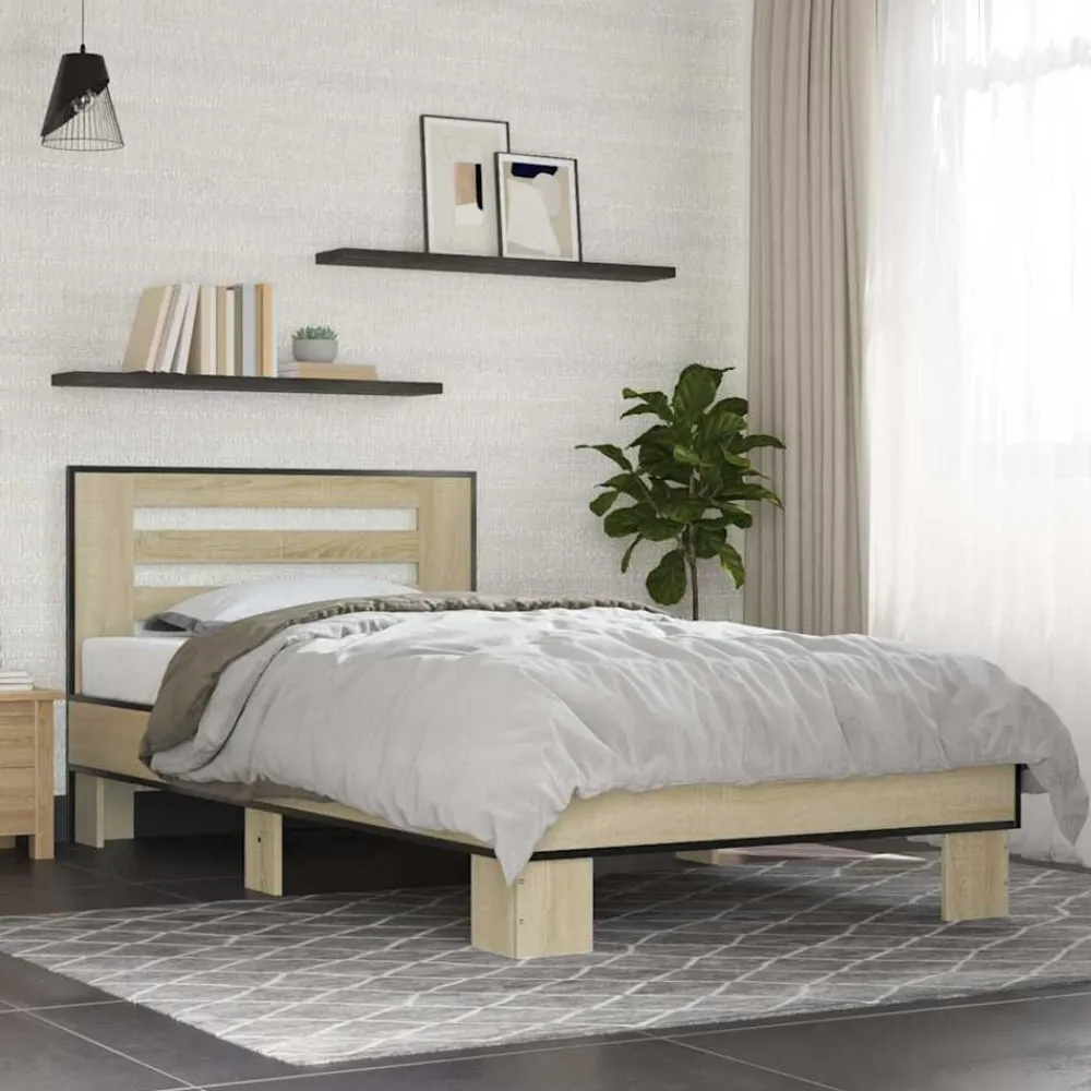 Lits & Accessoires-vidaXL Cadre de lit sans matelas chêne sonoma 75x190 cm Chêne sonoma