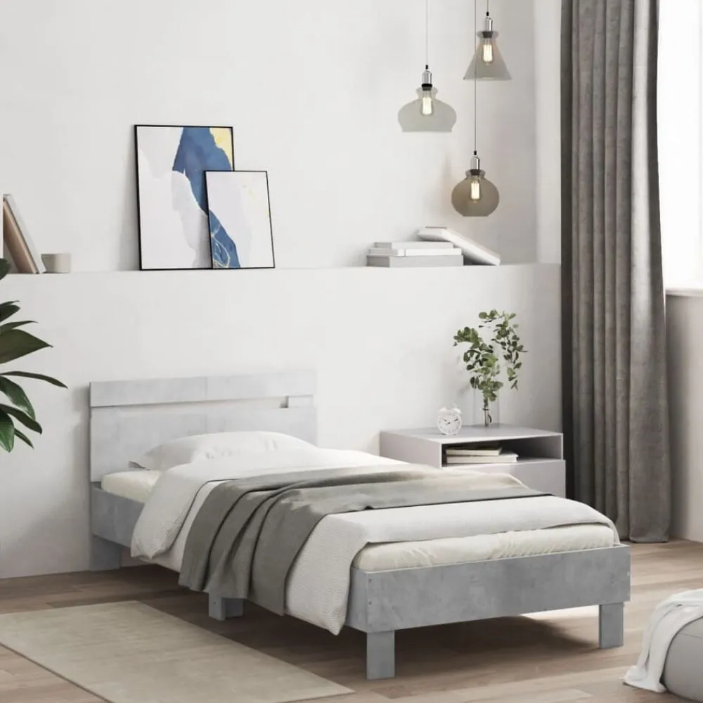 Lits & Accessoires-vidaXL Cadre de lit sans matelas avec tête de lit 100x200cm Gris béton